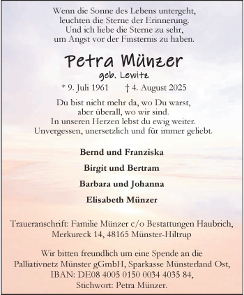 Anzeige von Petra Münzer 