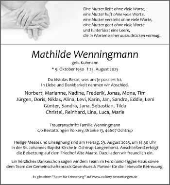 Anzeige von Mathilde Wenningmann 