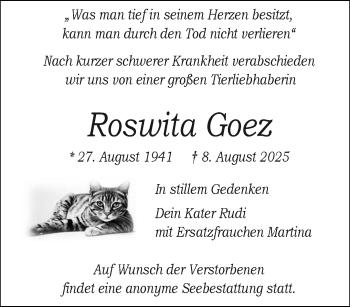 Anzeige von Roswita Goez 
