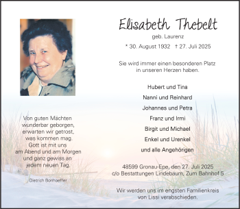 Anzeige von Elisabeth Thebelt 