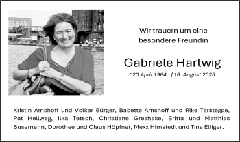 Anzeige von Gabriele Hartwig 