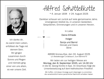 Anzeige von Alfred Schöttelkotte 