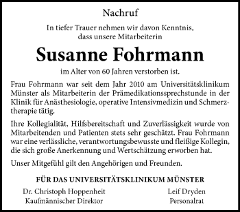 Anzeige von Susanne Fohrmann 