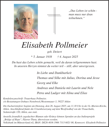Anzeige von Elisabeth Pollmeier 