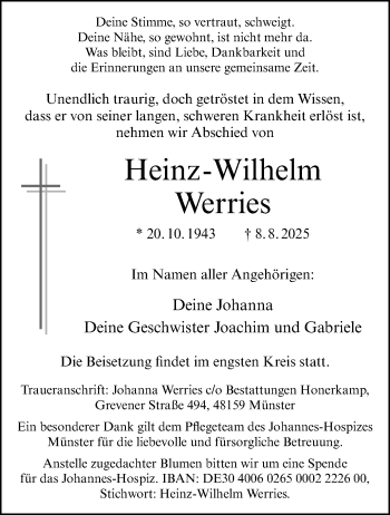 Anzeige von Heinz-Wilhelm Werries 
