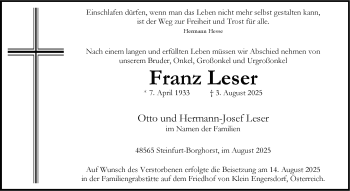 Anzeige von Franz Leser 