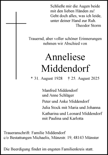 Anzeige von Anneliese Middendorf 