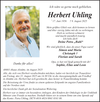 Anzeige von Herbert Uhling 