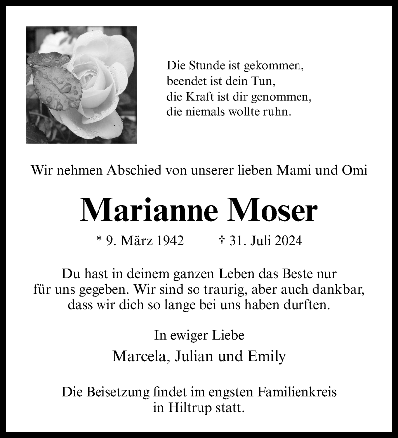  Traueranzeige für Marianne Moser vom 16.08.2024 aus 