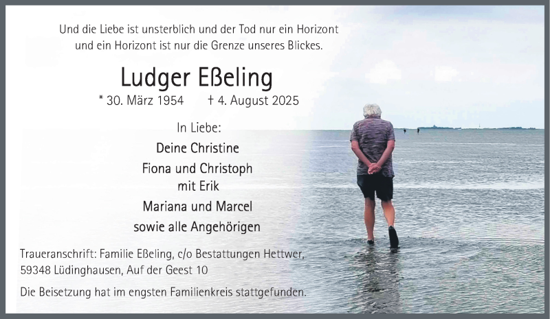  Traueranzeige für Ludger Eßeling vom 16.08.2025 aus 