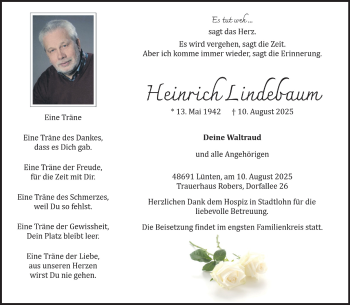 Anzeige von Heinrich Lindebaum 