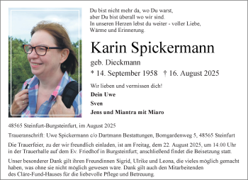 Anzeige von Karin Spickermann 