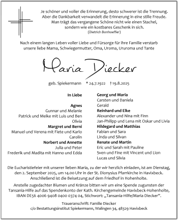 Anzeige von Maria Diecker 