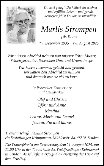 Anzeige von Marlis Strompen 