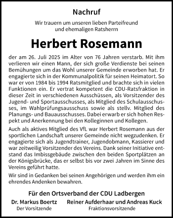Anzeige von Herbert Rosemann 
