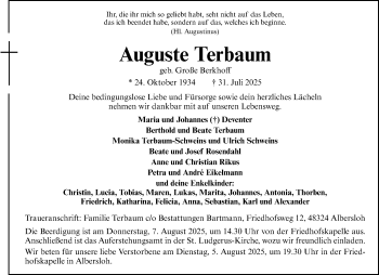 Anzeige von Auguste Terbaum 