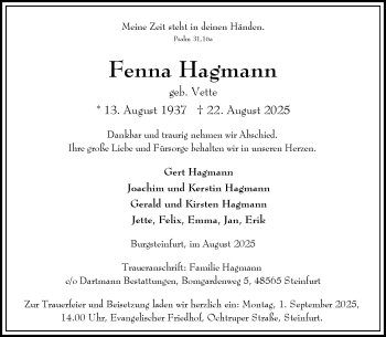 Anzeige von Fenna Hagmann 