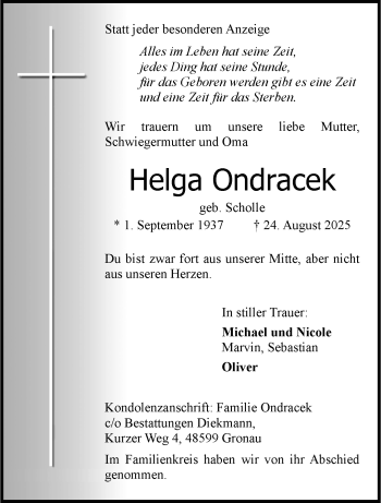 Anzeige von Helga Ondracek 