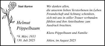 Anzeige von Helmut Pöppelbaum 