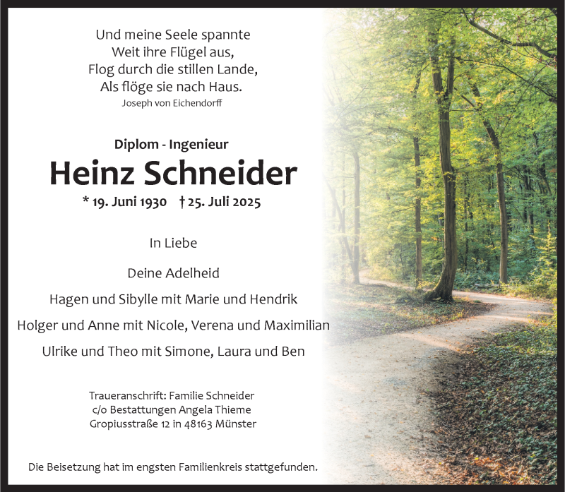  Traueranzeige für Heinz Schneider vom 02.08.2025 aus 