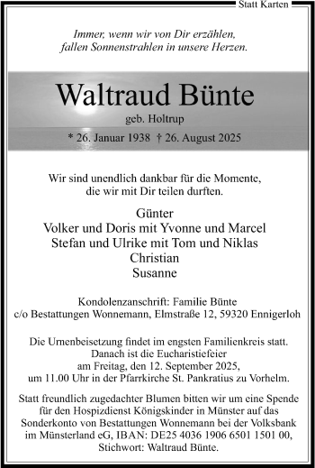 Anzeige von Waltraud Bünte 