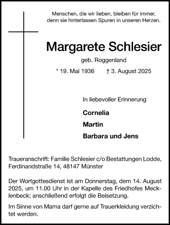 Anzeige von Margarete Schlesier 