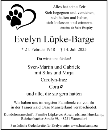 Anzeige von Evelyn Lüpke-Barge 