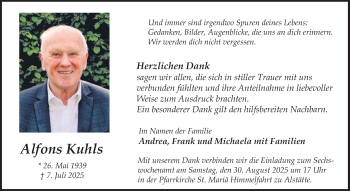 Anzeige von Alfons Kuhls 
