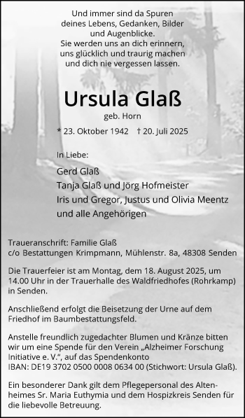 Anzeige von Ursula Glaß 
