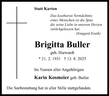 Anzeige von Brigitta Buller 