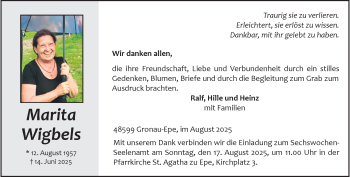 Anzeige von Marita Wigbels 