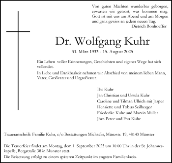 Anzeige von Dr. Wolfgang Kuhr 