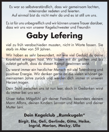 Anzeige von Gaby Lefering 