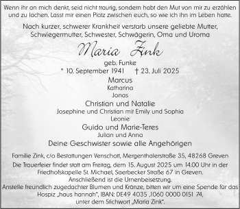 Anzeige von Maria Zink 