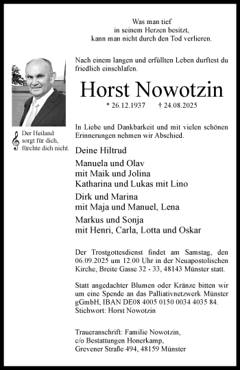 Anzeige von Horst Nowotzin 