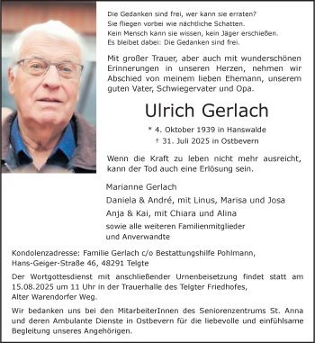 Anzeige von Ulrich Gerlach 