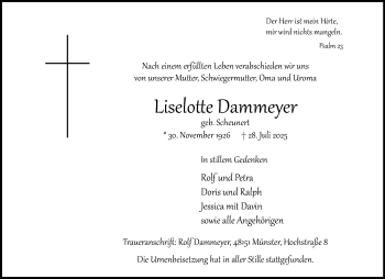 Anzeige von Liselotte Dammeyer 