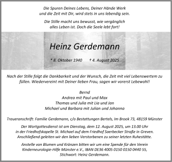 Anzeige von Heinz Gerdemann 