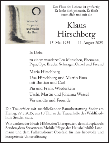Anzeige von Klaus Hirschberg 