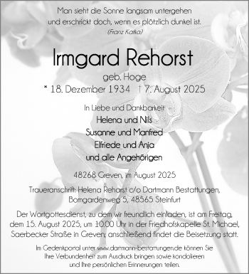 Anzeige von Irmgard Rehorst 