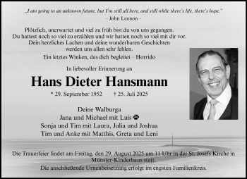 Anzeige von Hans Dieter Hansmann 