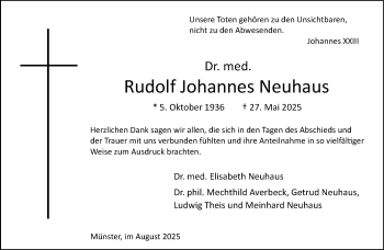 Anzeige von Dr. med. Rudolf Johannes Neuhaus 