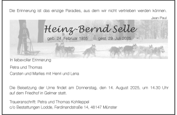 Anzeige von Heinz-Bernd Selle 