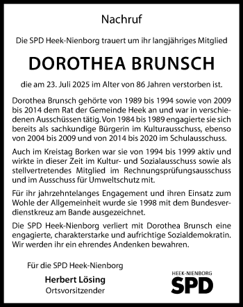 Anzeige von Dorothea Brunsch 