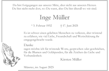 Anzeige von Inge Müller 