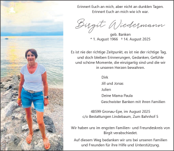 Anzeige von Birgit Wiedermann 