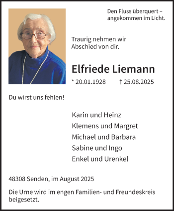 Anzeige von Elfriede Liemann 