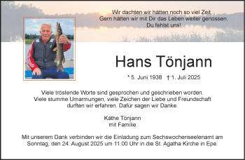 Anzeige von Hans Tönjann 