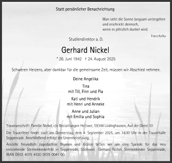 Anzeige von Gerhard Nickel 