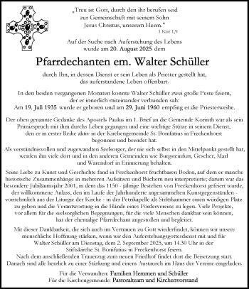 Anzeige von Walter Schüller 